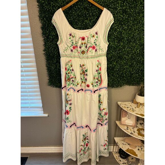 Anthropologie White Floral Embroidered Off-the-Shoulder Maxi Dress - Picture 3 of 6